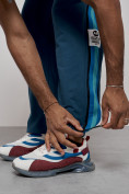 Оптом Широкие спортивные штаны трикотажные мужские синего цвета 12903S, фото 13