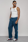 Оптом Широкие спортивные штаны трикотажные мужские синего цвета 12903S, фото 14