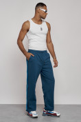 Оптом Широкие спортивные штаны трикотажные мужские синего цвета 12903S в Перми, фото 15