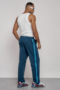 Оптом Широкие спортивные штаны трикотажные мужские синего цвета 12903S, фото 16