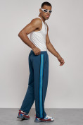 Оптом Широкие спортивные штаны трикотажные мужские синего цвета 12903S, фото 17