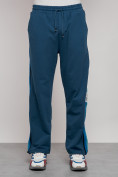 Оптом Широкие спортивные штаны трикотажные мужские синего цвета 12903S, фото 6