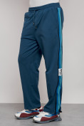 Оптом Широкие спортивные штаны трикотажные мужские синего цвета 12903S, фото 7