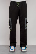 Оптом Широкие спортивные брюки трикотажные мужские черного цвета 12908Ch в  Красноярске, фото 13