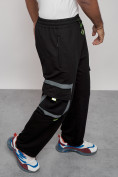 Оптом Широкие спортивные брюки трикотажные мужские черного цвета 12908Ch, фото 15