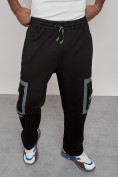 Оптом Широкие спортивные брюки трикотажные мужские черного цвета 12908Ch в Перми, фото 16