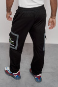 Оптом Широкие спортивные брюки трикотажные мужские черного цвета 12908Ch, фото 19