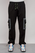 Оптом Широкие спортивные брюки трикотажные мужские черного цвета 12908Ch, фото 5