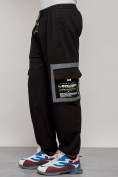 Оптом Широкие спортивные брюки трикотажные мужские черного цвета 12908Ch, фото 6