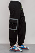 Оптом Широкие спортивные брюки трикотажные мужские черного цвета 12908Ch, фото 7