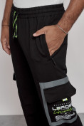 Оптом Широкие спортивные брюки трикотажные мужские черного цвета 12908Ch, фото 9