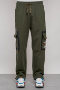 Оптом Широкие спортивные брюки трикотажные мужские цвета хаки 12908Kh в Самаре, фото 11