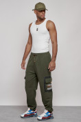 Оптом Широкие спортивные брюки трикотажные мужские цвета хаки 12908Kh, фото 2