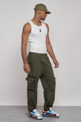 Оптом Широкие спортивные брюки трикотажные мужские цвета хаки 12908Kh в Калининграде, фото 3