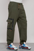 Оптом Широкие спортивные брюки трикотажные мужские цвета хаки 12908Kh, фото 8