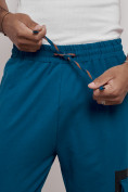 Оптом Широкие спортивные брюки трикотажные мужские синего цвета 12908S в Сочи, фото 14