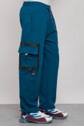 Оптом Широкие спортивные брюки трикотажные мужские синего цвета 12908S, фото 17