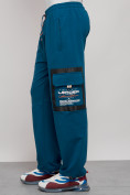 Оптом Широкие спортивные брюки трикотажные мужские синего цвета 12908S, фото 18