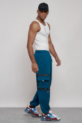Оптом Широкие спортивные брюки трикотажные мужские синего цвета 12908S, фото 20