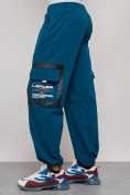 Оптом Широкие спортивные брюки трикотажные мужские синего цвета 12908S в Перми, фото 21
