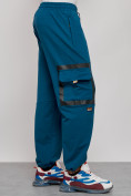 Оптом Широкие спортивные брюки трикотажные мужские синего цвета 12908S, фото 23