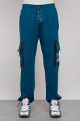 Оптом Широкие спортивные брюки трикотажные мужские синего цвета 12908S, фото 8
