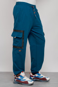 Оптом Широкие спортивные брюки трикотажные мужские синего цвета 12908S, фото 9