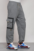 Оптом Широкие спортивные брюки трикотажные мужские серого цвета 12908Sr, фото 11