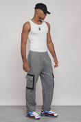 Оптом Широкие спортивные брюки трикотажные мужские серого цвета 12908Sr в Сочи, фото 7