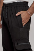 Оптом Широкие спортивные брюки трикотажные мужские черного цвета 12910Ch в Перми, фото 12