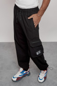 Оптом Широкие спортивные брюки трикотажные мужские черного цвета 12910Ch, фото 18