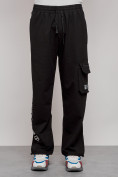 Оптом Широкие спортивные брюки трикотажные мужские черного цвета 12910Ch, фото 19