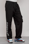 Оптом Широкие спортивные брюки трикотажные мужские черного цвета 12910Ch в Казани, фото 21