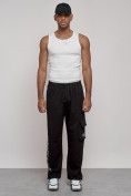 Оптом Широкие спортивные брюки трикотажные мужские черного цвета 12910Ch, фото 4
