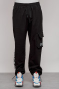 Оптом Широкие спортивные брюки трикотажные мужские черного цвета 12910Ch, фото 8