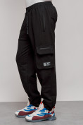 Оптом Широкие спортивные брюки трикотажные мужские черного цвета 12910Ch, фото 9