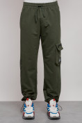 Оптом Широкие спортивные брюки трикотажные мужские цвета хаки 12910Kh в Перми, фото 17