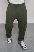 Оптом Широкие спортивные брюки трикотажные мужские цвета хаки 12910Kh в Волгоградке, фото 18