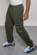 Оптом Широкие спортивные брюки трикотажные мужские цвета хаки 12910Kh в Волгоградке, фото 19
