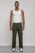 Оптом Широкие спортивные брюки трикотажные мужские цвета хаки 12910Kh в Сочи, фото 4