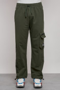 Оптом Широкие спортивные брюки трикотажные мужские цвета хаки 12910Kh в Перми, фото 8