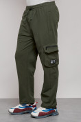 Оптом Широкие спортивные брюки трикотажные мужские цвета хаки 12910Kh в Перми, фото 9