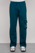 Оптом Широкие спортивные брюки трикотажные мужские синего цвета 12910S в Саратове, фото 5