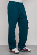 Оптом Широкие спортивные брюки трикотажные мужские синего цвета 12910S, фото 7