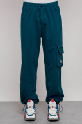 Оптом Широкие спортивные брюки трикотажные мужские синего цвета 12910S, фото 9