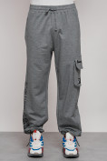 Оптом Широкие спортивные брюки трикотажные мужские серого цвета 12910Sr, фото 11