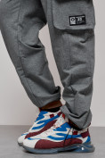 Оптом Широкие спортивные брюки трикотажные мужские серого цвета 12910Sr, фото 17