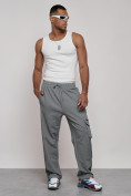 Оптом Широкие спортивные брюки трикотажные мужские серого цвета 12910Sr в Сочи, фото 24
