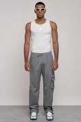 Оптом Широкие спортивные брюки трикотажные мужские серого цвета 12910Sr, фото 7