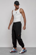 Оптом Брюки джоггеры спортивны мужские черного цвета 12918Ch в Самаре, фото 5